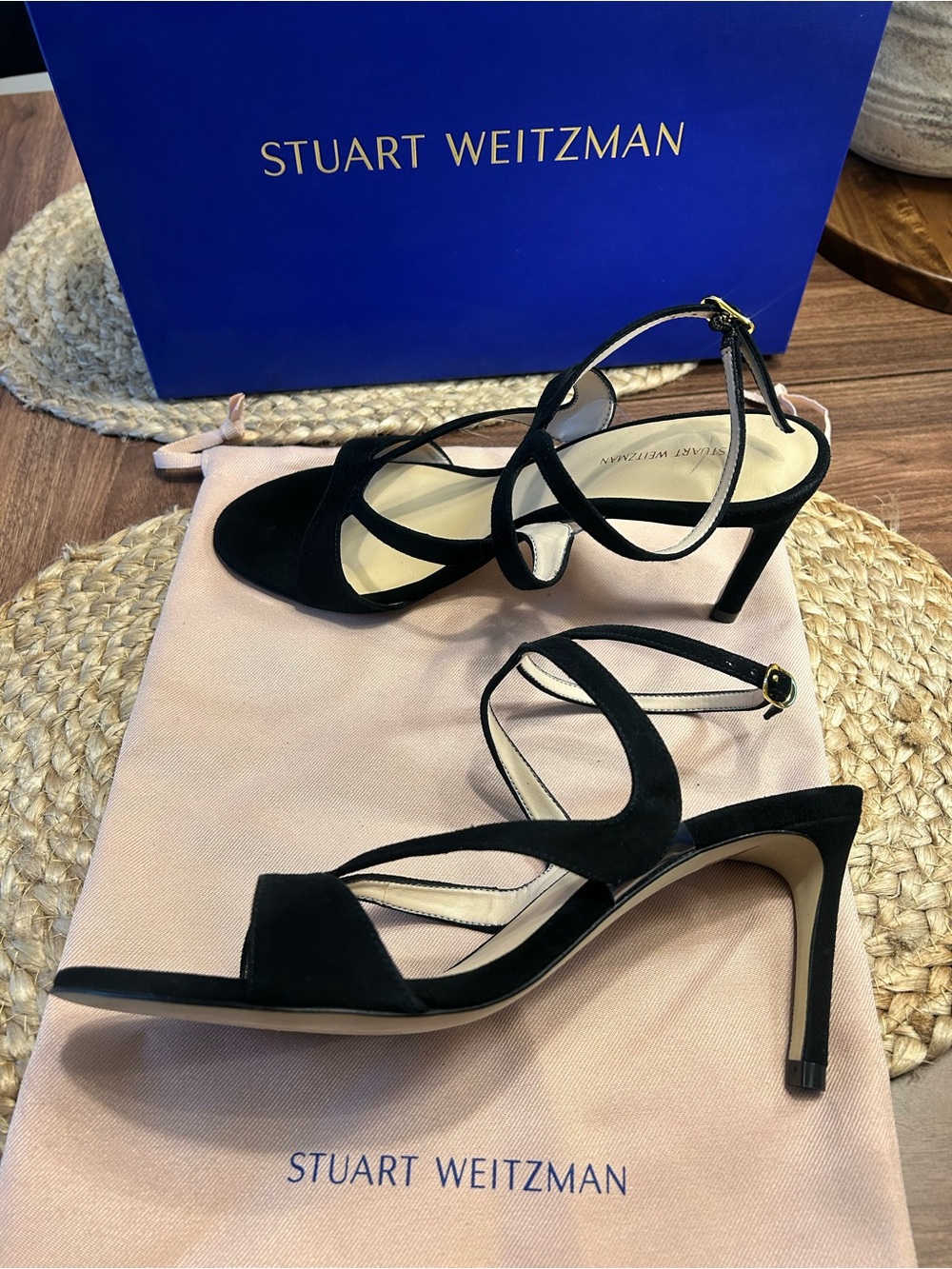 Stuart Weitzman Black Suede Strappy High Heel Sandals (sz 9)